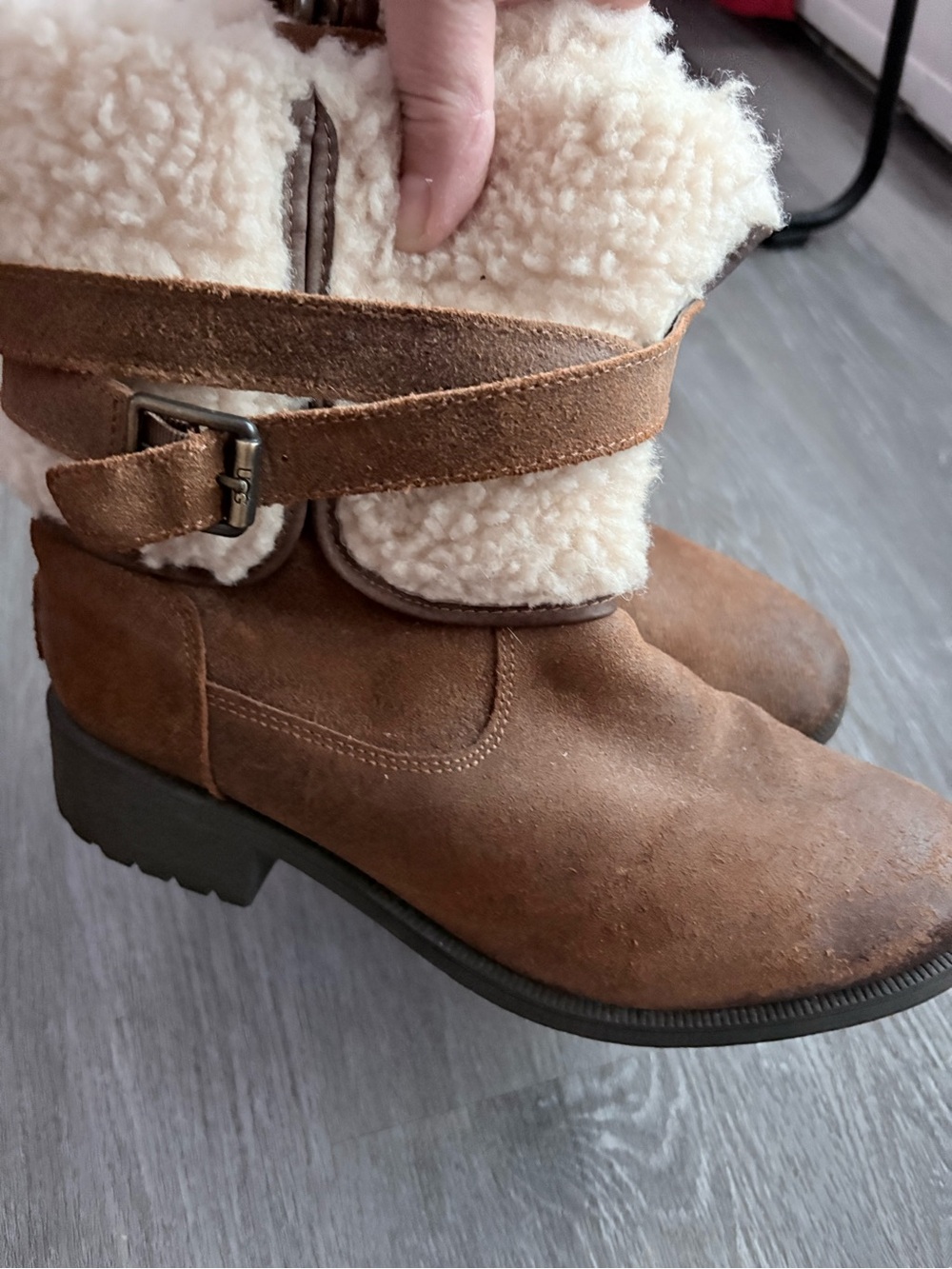 UGG Chestnut Brown Suede Shearling Cuffed Ankle Boots